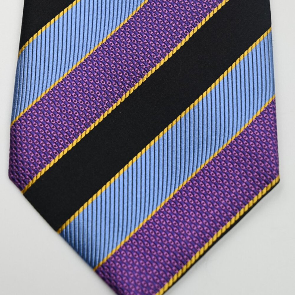 NEW Geoff Nicholson Purple, Blue, Black, Gold Stripe Tie Made in Italy